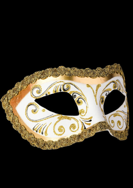 masque vénitien blanc et doré, loup vénitien, masque carnaval de venise, Era Galon, Blanc et Doré, Vénitien Fait Main