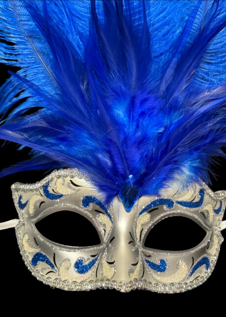 loup vénitien à plumes, masque vénitien plumes, masque vénitien paillettes, Giaco à Plumes, Paillettes Bleues, Vénitien Fait Main