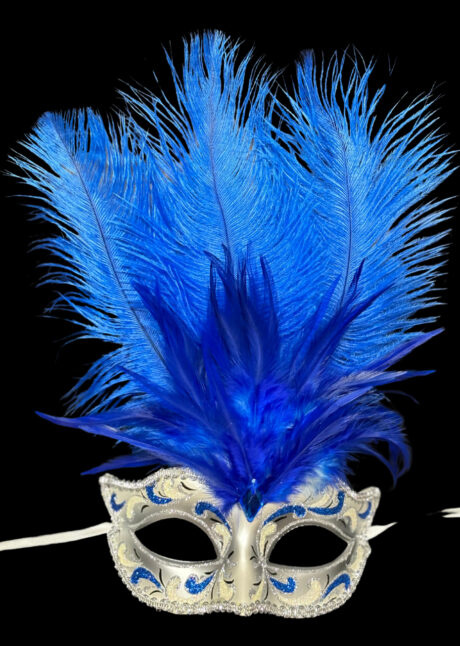 loup vénitien à plumes, masque vénitien plumes, masque vénitien paillettes, Giaco à Plumes, Paillettes Bleues, Vénitien Fait Main