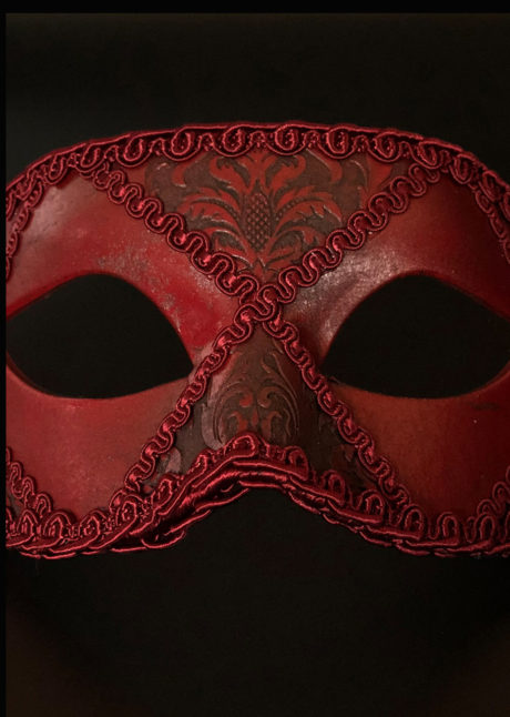 masque vénitien, masque carnaval de Venise, loup vénitien, masque vénitien, masque carnaval de venise, Vénitien Arlecchino Passementerie, Rouge