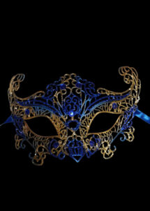 loup vénitien dentelle, masque vénitien dentelle, masque carnaval de Venise, bal masqué, Masque Loup Vénitien Filo Dentelle, Bleu et Or