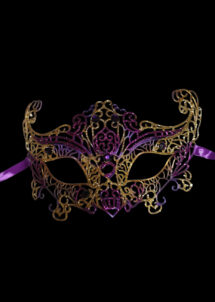 loup vénitien dentelle, masque vénitien dentelle, masque carnaval de Venise, bal masqué, Masque Loup Vénitien Filo Dentelle, Violet et Or