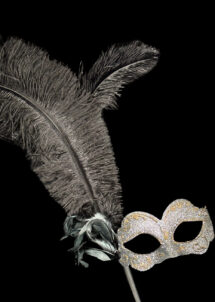 masque vénitien sur baton, masque vénitien plumes, paillettes argent