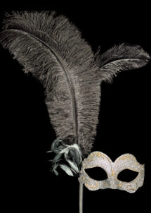 masque vénitien sur baton, masque vénitien plumes