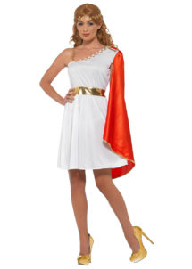 déguisement de déesse romaine, costume de romaine, déguisement de romaine, déguisement toge romaine, Déguisement de Romaine, Toge Rouge et Feuilles d’Or