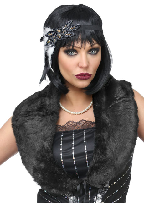 étole années 30, accessoire années 30, bandeau à plumes, bandeau années 30, accessoires années 20, Accessoires Années 20, Etole avec Bandeau à Plumes, Noir