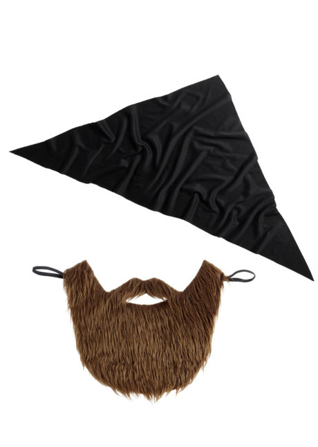 barbe et foulard de biker, kit accessoire biker, barbe de biker, barbe châtain, Barbe de Biker avec Foulard Noir