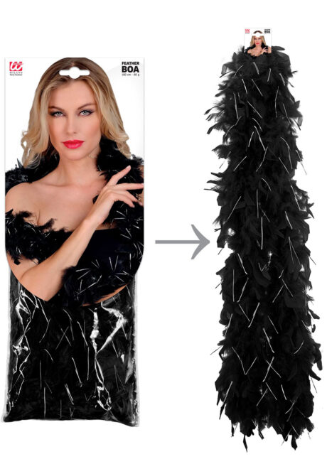 boa plumes noires, écharpe de plumes, boa cabaret, gatsby, Boa en Plumes, 50 gr, Noir et Argent