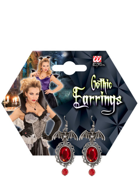 boucles d'oreilles gothiques, bijoux halloween, boucles d'oreilles chauve souris, Boucles d’Oreilles Gothiques avec Pierres Rouges