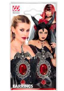 boucles d'oreilles gothiques, bijoux halloween, boucles d'oreilles chauve souris, Boucles d’Oreilles Gothiques avec Pierres Rouges