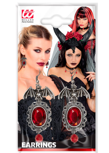 boucles d'oreilles chauve souris gothique, boucles d'oreilles Halloween, bijoux Halloween, Boucles d’Oreilles Gothiques avec Pierres Rouges