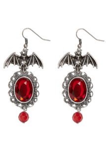 boucles d'oreilles gothiques, bijoux halloween, boucles d'oreilles chauve souris, Boucles d’Oreilles Gothiques avec Pierres Rouges