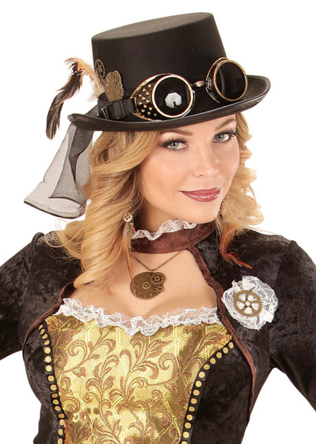 chapeau steampunk, chapeau haut de forme steampunk, chapeau burning man, chapeau halloween, Chapeau Haut de Forme Steampunk, Lunettes Amovibles