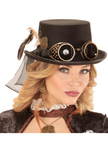 chapeau steampunk, accessoire steampunk, chapeau haut de forme, lunettes steampunk