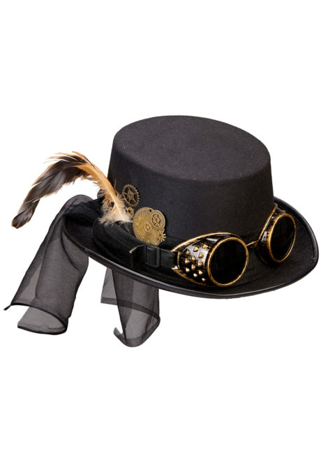 chapeau steampunk, accessoire steampunk, chapeau haut de forme, lunettes steampunk, Chapeau Haut de Forme Steampunk, Lunettes Amovibles