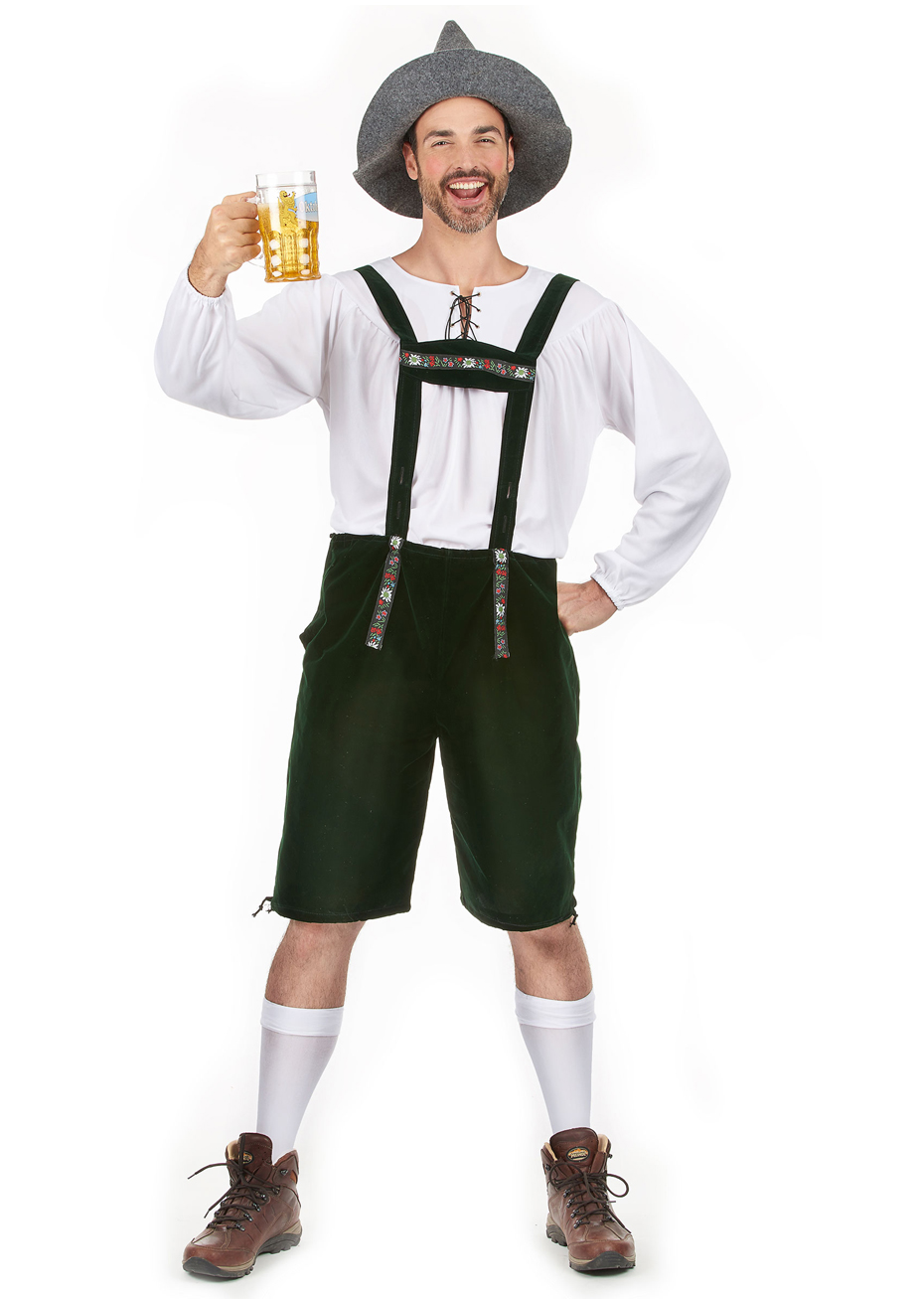 Costume Complet Oktoberfest Homme - Lederhosen En Cuir & Chemise à Carreaux - Déguisement Bavarois Fête De La Bière, Carnaval, Halloween