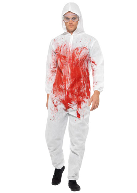 déguisement combinaison sanglante, déguisement halloween homme, déguisement combinaison scientifique halloween, combinaison faux sang, Déguisement Scientifique Sanguinaire Dexter