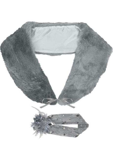 étole années 30, accessoire années 30, bandeau à plumes, bandeau années 30, accessoires années 20, Accessoires Années 30, Etole avec Bandeau à Plumes, Gris