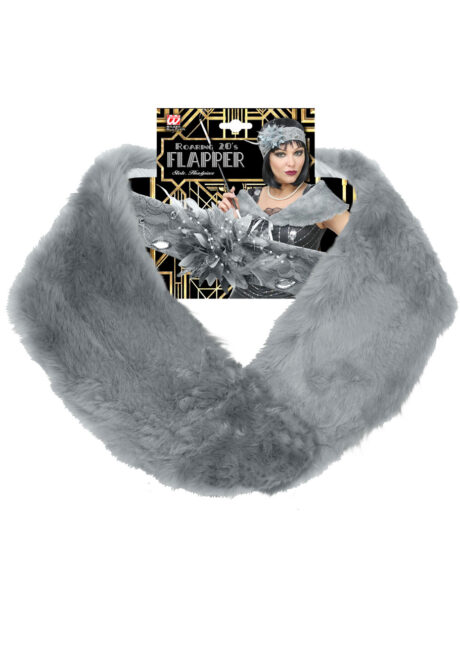 étole années 30, accessoire années 30, bandeau à plumes, bandeau années 30, accessoires années 20, Accessoires Années 20, Etole avec Bandeau à Plumes, Gris