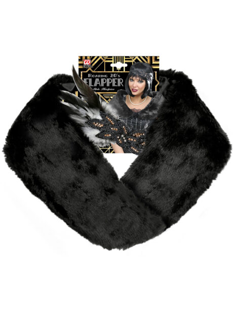 étole années 30, accessoire années 30, bandeau à plumes, bandeau années 30, accessoires années 20, Accessoires Années 20, Etole avec Bandeau à Plumes, Noir
