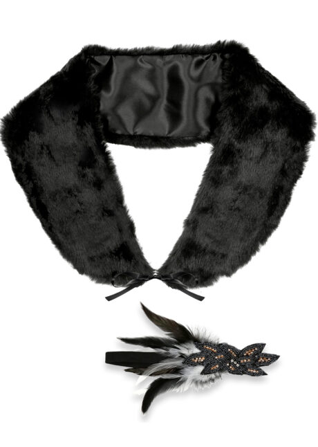 étole années 30, accessoire années 30, bandeau à plumes, bandeau années 30, accessoires années 20, Accessoires Années 20, Etole avec Bandeau à Plumes, Noir