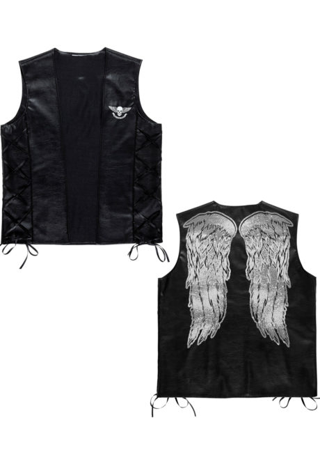 déguisement biker, déguisement cuir, gilet simili cuir, gilet de biker, cut de biker, Gilet Biker, avec Ailes Imprimées