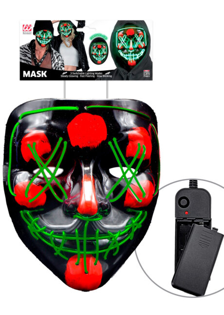 masque lumineux horreur led, masque halloween lumineux, masque lumineux halloween, Masque Nightmare La Purge, Lumineux Vert