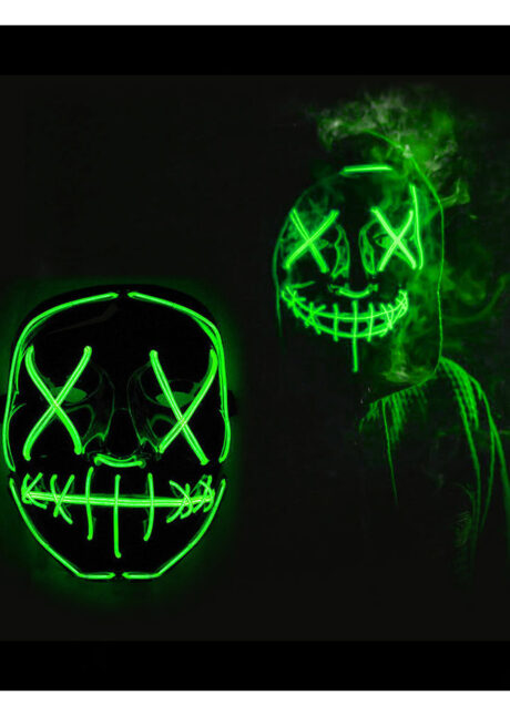 masque lumineux horreur led, masque halloween lumineux, masque lumineux halloween, Masque Nightmare La Purge, Lumineux Vert