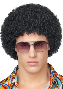 perruque disco, perruque afro noire, perruque disco homme