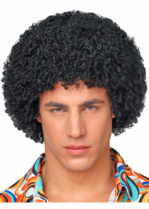 perruque disco, perruque afro noire, perruque disco homme