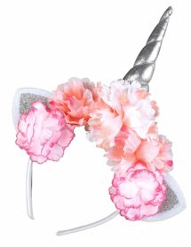 serre tête de licorne, corne de licorne, serre tête licorne et fleurs, serre tête licorne pivoines, Corne de Licorne Argent et Pivoines Roses