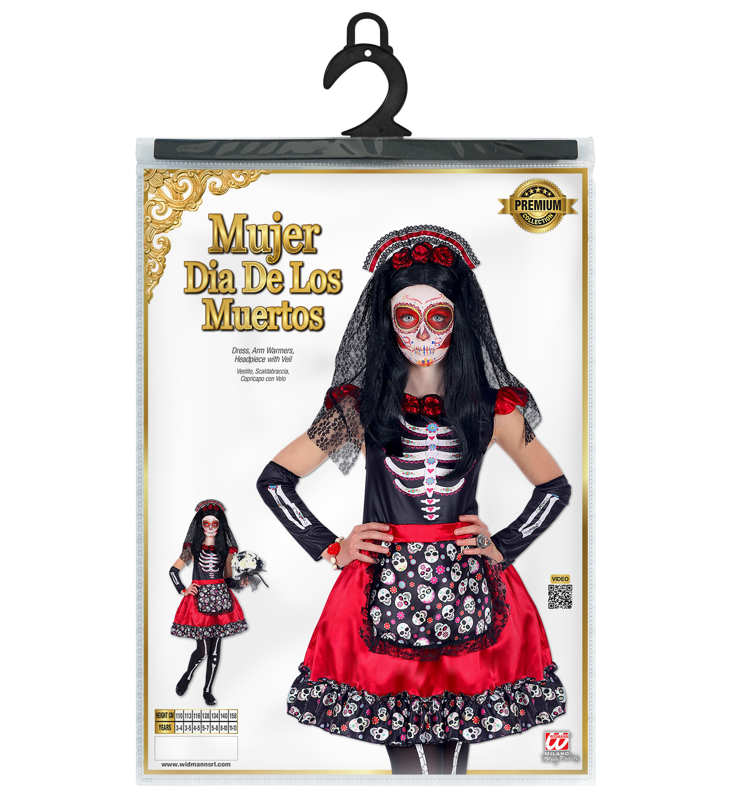 Déguisement Jour des Morts, Rouge, Fille Aux Feux de la Fête Paris