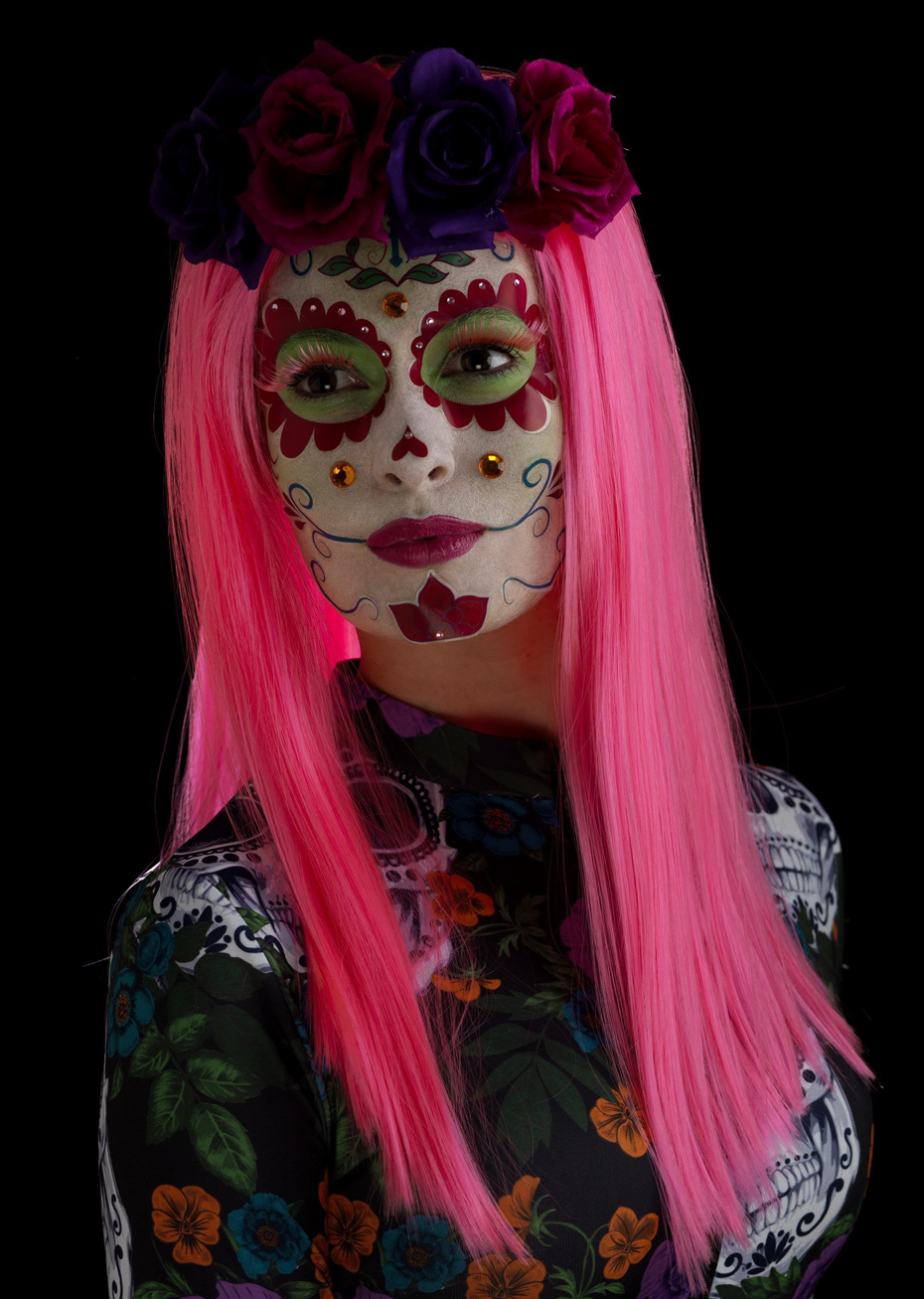 Bandeau Halloween Jour Des Morts Avec Voile Et Roses - Taille Unique, Avec Maillage Et Tatouages Faciaux