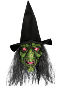 masque de sorcière Halloween, masque sorcière avec cheveux