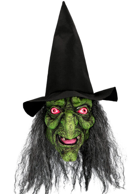 masque de sorcière Halloween, masque sorcière avec cheveux, Masque de Sorcière, avec Cheveux et Chapeau
