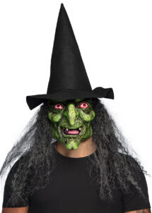 masque de sorcière Halloween, masque sorcière avec cheveux