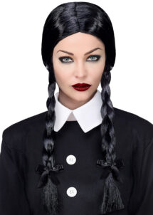 perruque mercredi, perruques nattes noires, perruques tresses noires, perruque Mercredi Addams