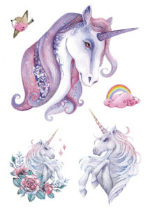 faux tatouages, tatouage temporaire, tatouage éphémère, tatouage licorne, Faux Tatouages, Licornes