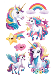 faux tatouages, faux tatouages licornes, tatouages enfants, tatouages temporaires, Faux Tatouages Licornes et Arc-en-Ciel