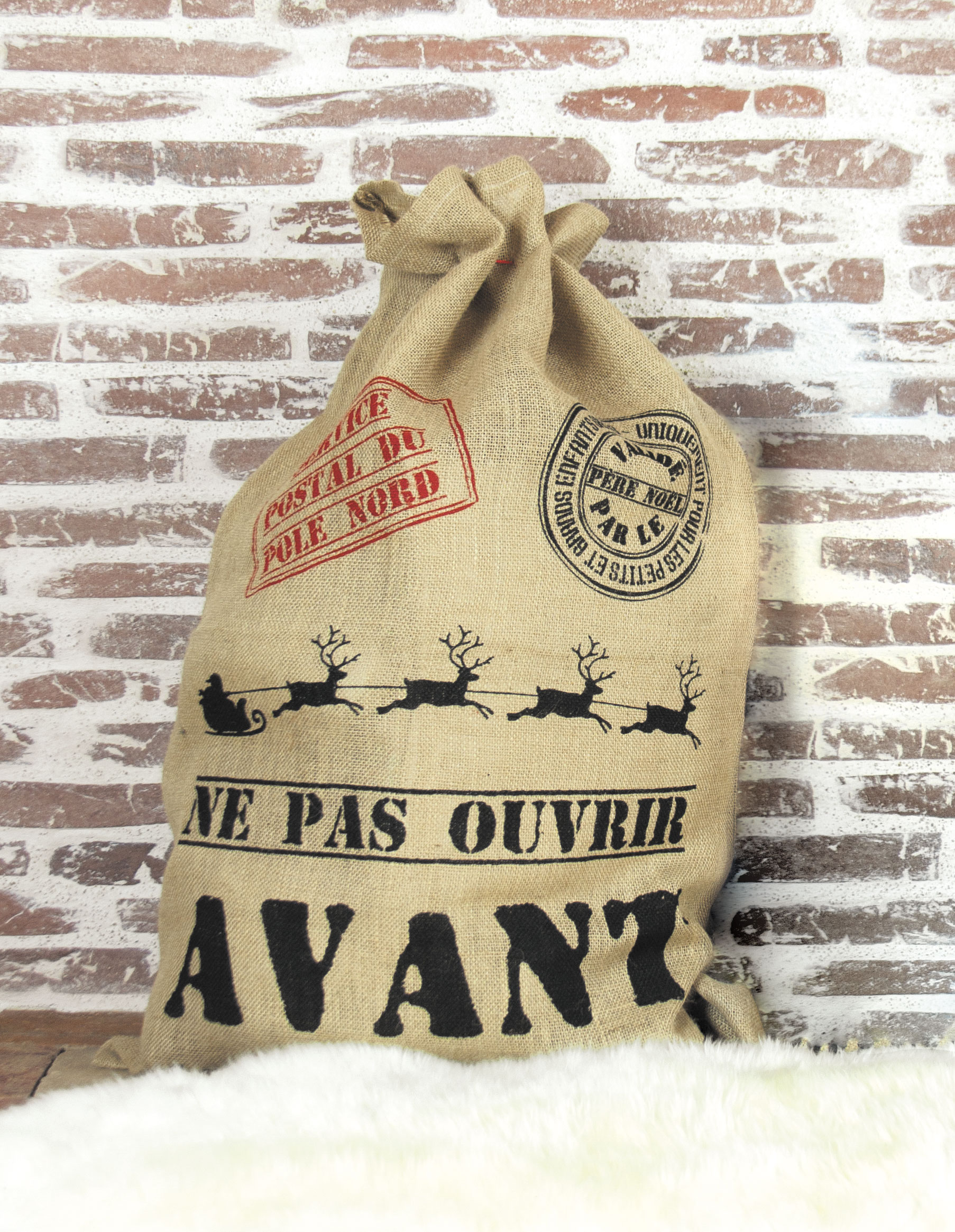 Hotte du Père Noël, Toile de Jute, 60 X 90 cm - Aux Feux de la Fête - Paris