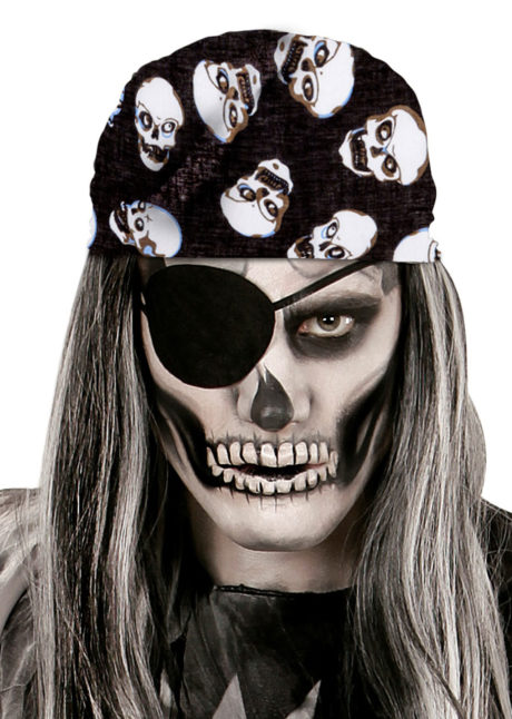 bandana tête de mort, accessoire halloween, bandana de pirates, accessoires pirates, drapeau tête de mort, bandana squelette, Bandana Têtes de Mort, Noir et Blanc