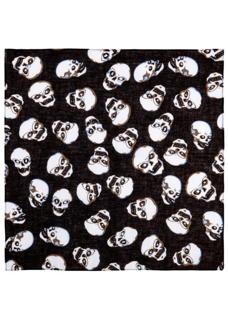 bandana tête de mort, accessoire halloween, bandana de pirates, accessoires pirates, drapeau tête de mort, bandana squelette, Bandana Têtes de Mort, Noir et Blanc