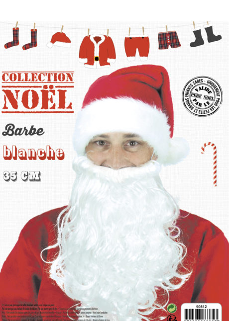 barbe de père noel, fausse barbe de père noel, barbe blanche pere noel, Barbe de Père Noël, 35 cm