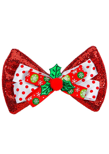 noeud papillon de noel, accessoire fin d'année, noeud papillon sapin de noël, Noeud Papillon de Noël, Rouge Paillettes et Houx