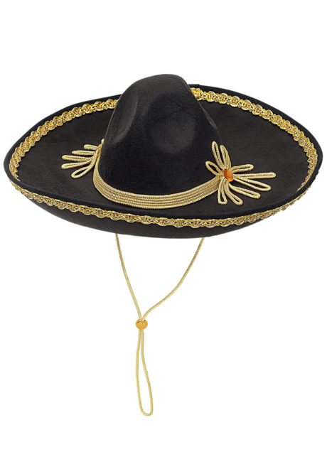 sombrero mexicain, chapeau sombrero, sombrero mexicain mariachi, Sombrero Mexicain, Noir Bordé de Doré