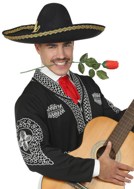 sombrero mexicain, chapeau sombrero, sombrero mexicain mariachi, Sombrero Mexicain, Noir Bordé de Doré