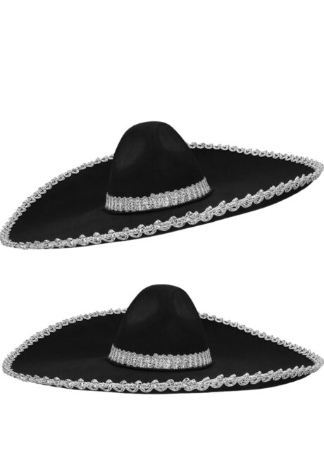 sombrero mexicain noir et argent, sombrero mariachi, sombrero, Sombrero Mexicain Noir Galons Argent