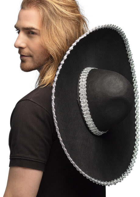 sombrero mexicain noir et argent, sombrero mariachi, sombrero, Sombrero Mexicain Noir Galons Argent