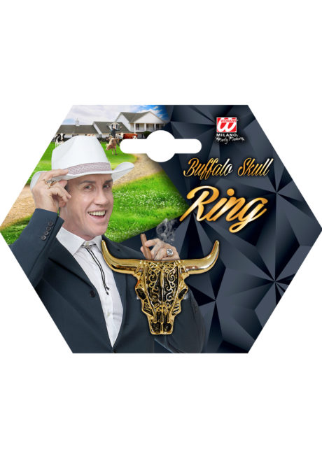 bague cowboy, bague tête de buffle, bague fantaisie déguisement, accessoire cowboy, Bague Buffalo Cowboy