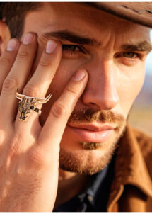bague de cowboy, bague tête de buffle